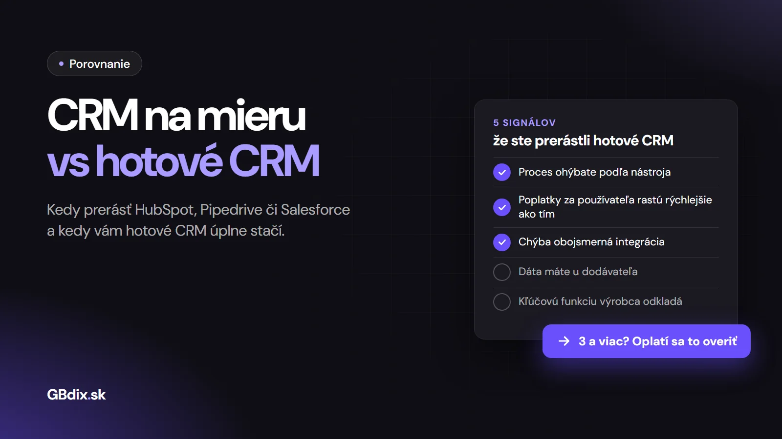 CRM na mieru vs hotové CRM: 5 signálov, že ste prerástli HubSpot, Pipedrive či Salesforce