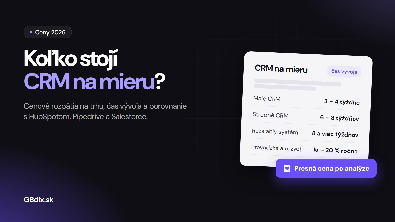 Koľko stojí CRM na mieru: čas vývoja podľa rozsahu a prevádzka 15 – 20 % ceny vývoja ročne